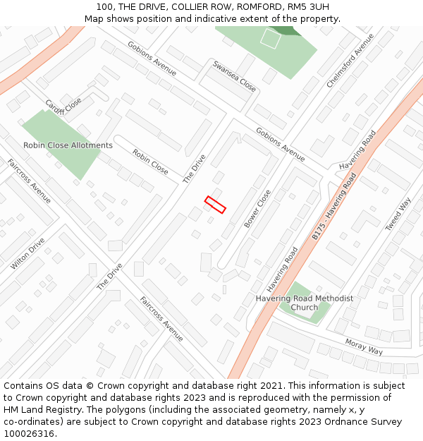 100, THE DRIVE, COLLIER ROW, ROMFORD, RM5 3UH: Location map and indicative extent of plot