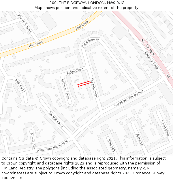 100, THE RIDGEWAY, LONDON, NW9 0UG: Location map and indicative extent of plot