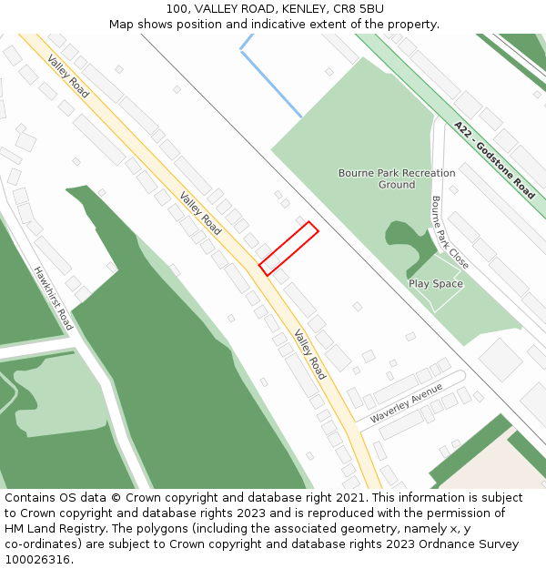 100, VALLEY ROAD, KENLEY, CR8 5BU: Location map and indicative extent of plot