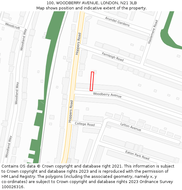 100, WOODBERRY AVENUE, LONDON, N21 3LB: Location map and indicative extent of plot