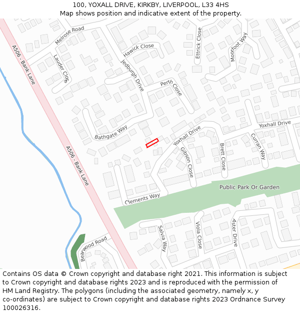 100, YOXALL DRIVE, KIRKBY, LIVERPOOL, L33 4HS: Location map and indicative extent of plot