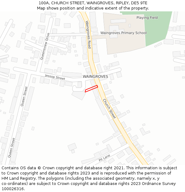100A, CHURCH STREET, WAINGROVES, RIPLEY, DE5 9TE: Location map and indicative extent of plot