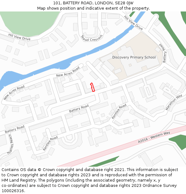101, BATTERY ROAD, LONDON, SE28 0JW: Location map and indicative extent of plot