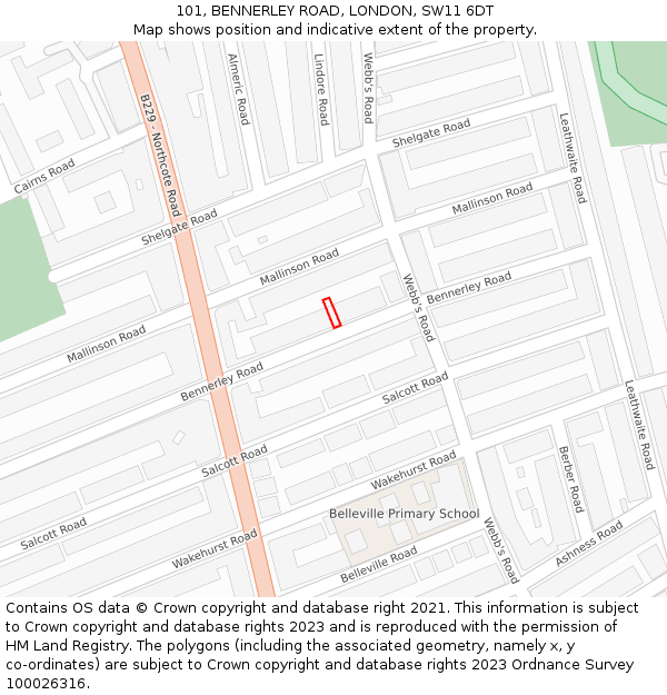101, BENNERLEY ROAD, LONDON, SW11 6DT: Location map and indicative extent of plot