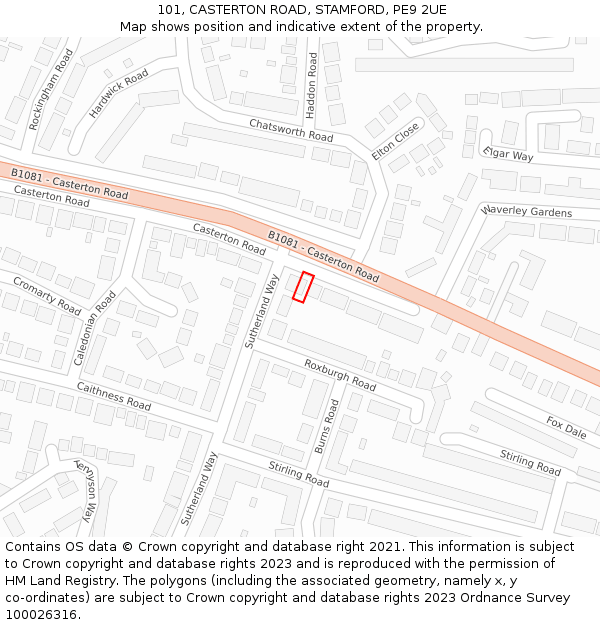 101, CASTERTON ROAD, STAMFORD, PE9 2UE: Location map and indicative extent of plot