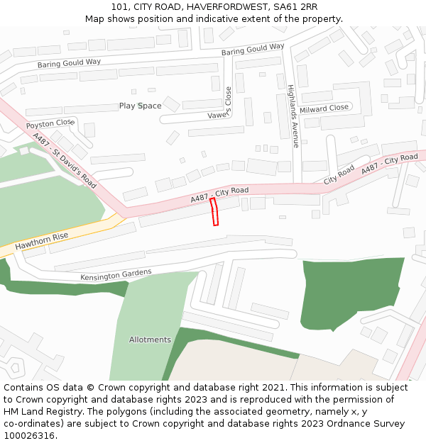 101, CITY ROAD, HAVERFORDWEST, SA61 2RR: Location map and indicative extent of plot