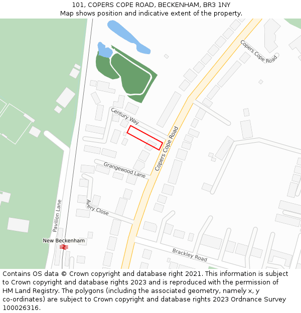 101, COPERS COPE ROAD, BECKENHAM, BR3 1NY: Location map and indicative extent of plot