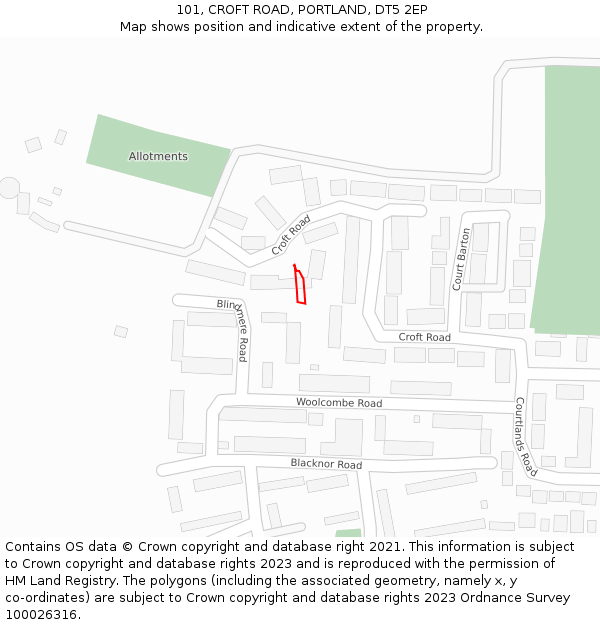 101, CROFT ROAD, PORTLAND, DT5 2EP: Location map and indicative extent of plot