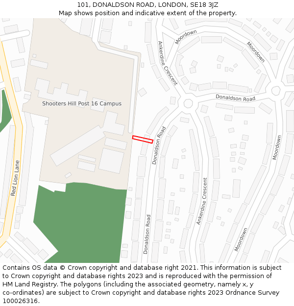 101, DONALDSON ROAD, LONDON, SE18 3JZ: Location map and indicative extent of plot
