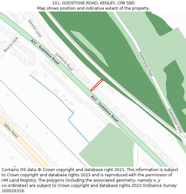 101, GODSTONE ROAD, KENLEY, CR8 5BD: Location map and indicative extent of plot