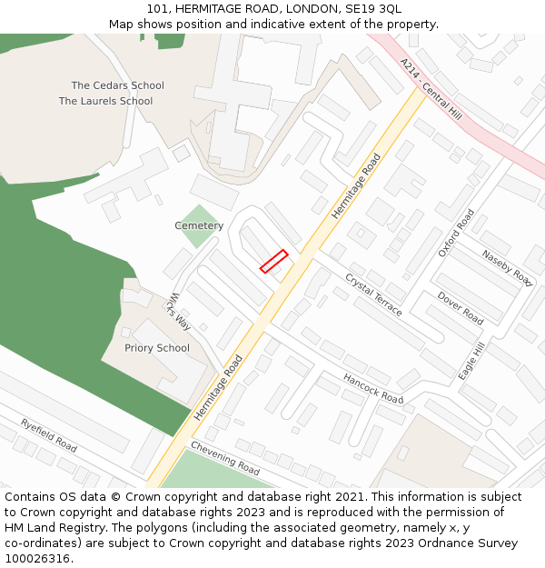 101, HERMITAGE ROAD, LONDON, SE19 3QL: Location map and indicative extent of plot