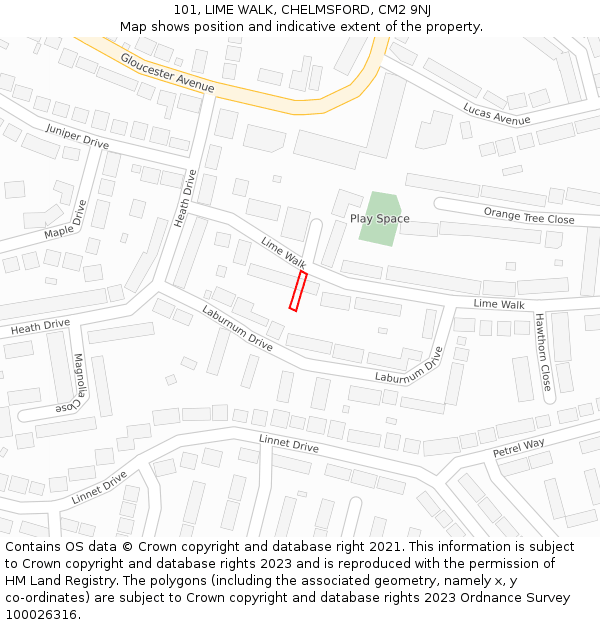 101, LIME WALK, CHELMSFORD, CM2 9NJ: Location map and indicative extent of plot