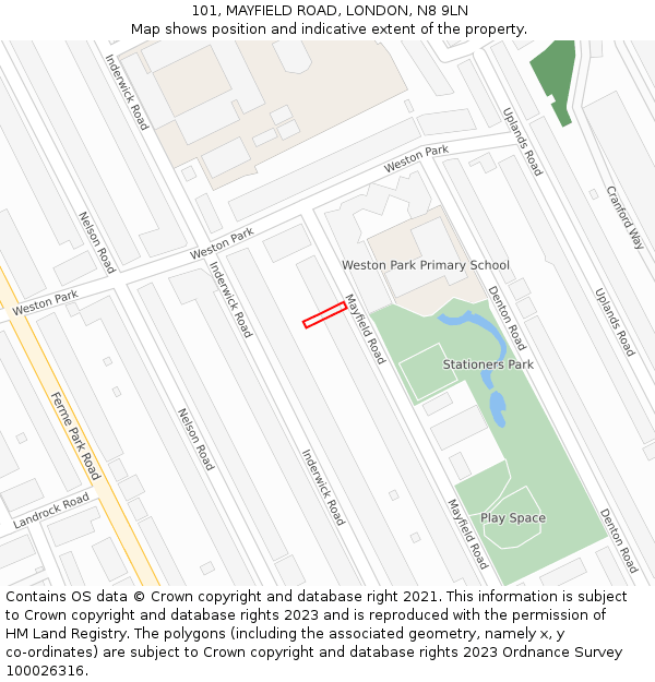 101, MAYFIELD ROAD, LONDON, N8 9LN: Location map and indicative extent of plot