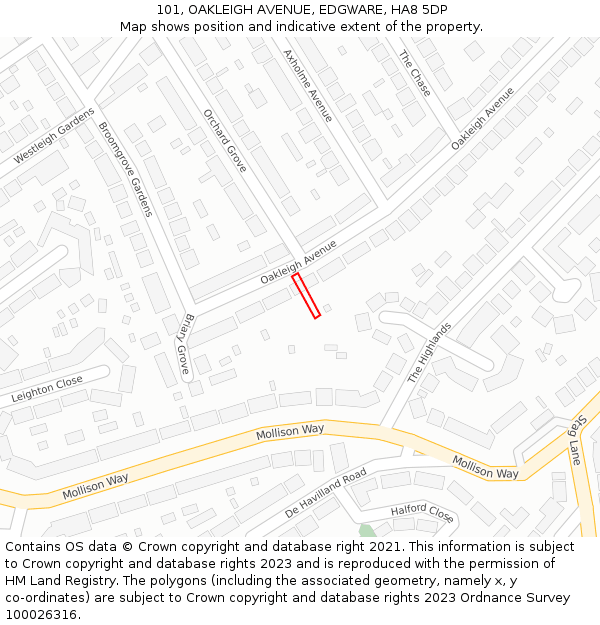 101, OAKLEIGH AVENUE, EDGWARE, HA8 5DP: Location map and indicative extent of plot