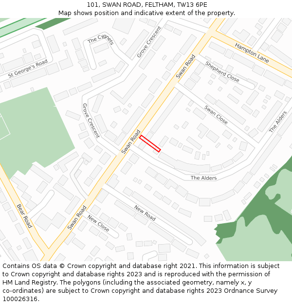 101, SWAN ROAD, FELTHAM, TW13 6PE: Location map and indicative extent of plot