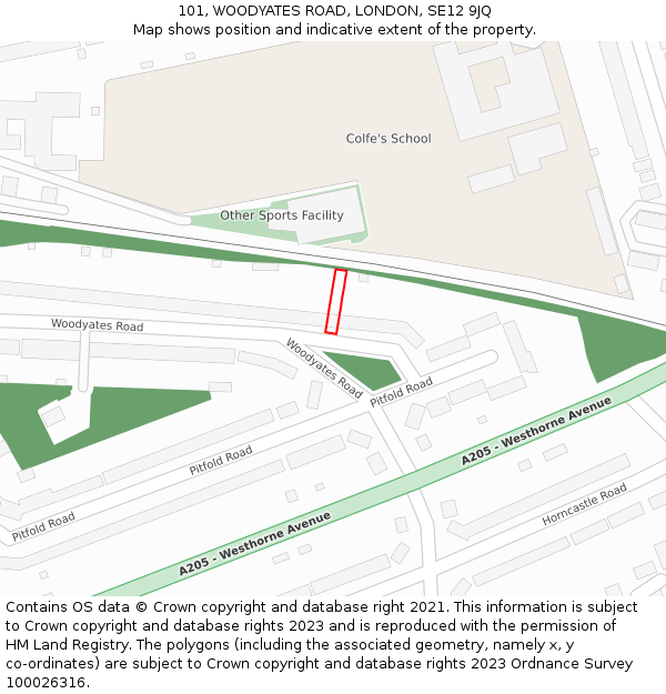 101, WOODYATES ROAD, LONDON, SE12 9JQ: Location map and indicative extent of plot