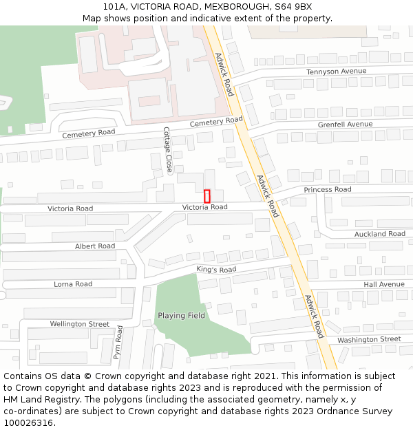 101A, VICTORIA ROAD, MEXBOROUGH, S64 9BX: Location map and indicative extent of plot