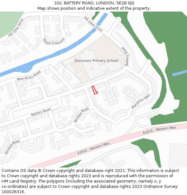 102, BATTERY ROAD, LONDON, SE28 0JQ: Location map and indicative extent of plot