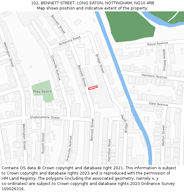 102, BENNETT STREET, LONG EATON, NOTTINGHAM, NG10 4RB: Location map and indicative extent of plot
