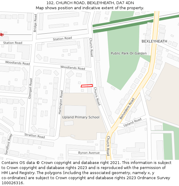 102, CHURCH ROAD, BEXLEYHEATH, DA7 4DN: Location map and indicative extent of plot