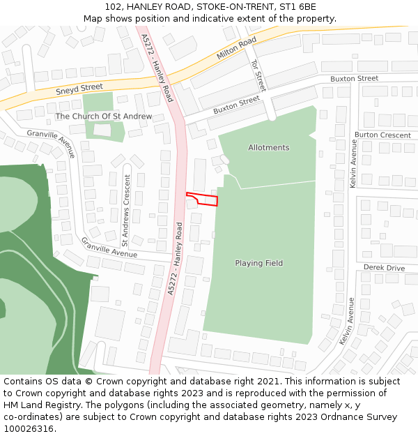 102, HANLEY ROAD, STOKE-ON-TRENT, ST1 6BE: Location map and indicative extent of plot