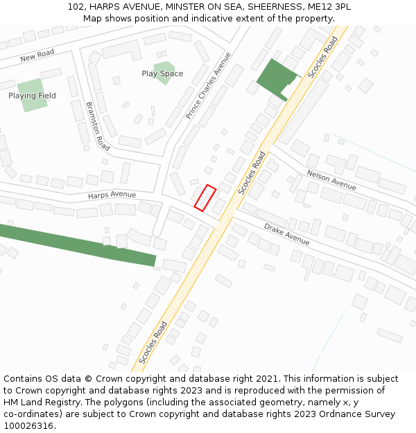 102, HARPS AVENUE, MINSTER ON SEA, SHEERNESS, ME12 3PL: Location map and indicative extent of plot