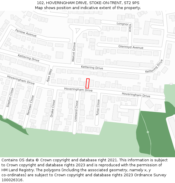 102, HOVERINGHAM DRIVE, STOKE-ON-TRENT, ST2 9PS: Location map and indicative extent of plot