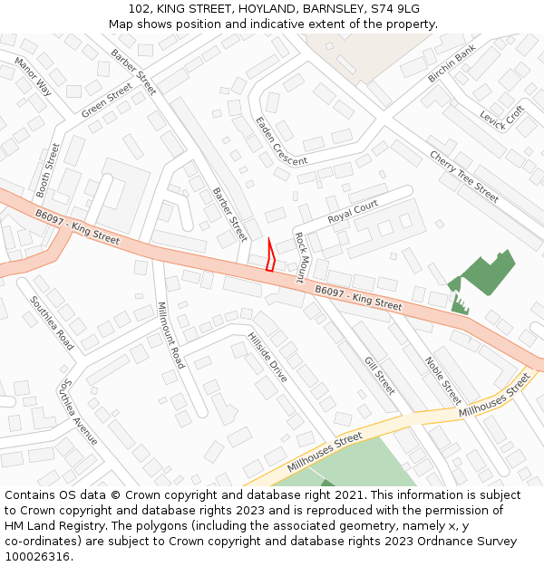102, KING STREET, HOYLAND, BARNSLEY, S74 9LG: Location map and indicative extent of plot