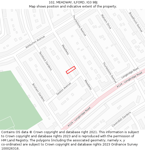 102, MEADWAY, ILFORD, IG3 9BJ: Location map and indicative extent of plot