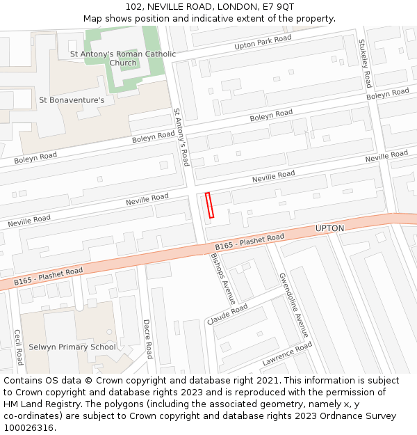 102, NEVILLE ROAD, LONDON, E7 9QT: Location map and indicative extent of plot