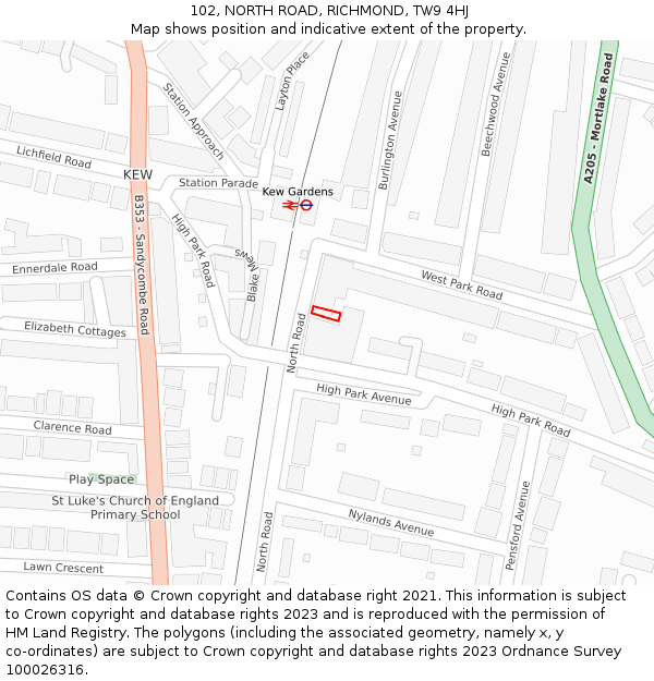 102, NORTH ROAD, RICHMOND, TW9 4HJ: Location map and indicative extent of plot