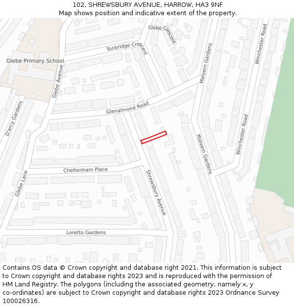 102, SHREWSBURY AVENUE, HARROW, HA3 9NF: Location map and indicative extent of plot