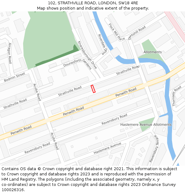 102, STRATHVILLE ROAD, LONDON, SW18 4RE: Location map and indicative extent of plot