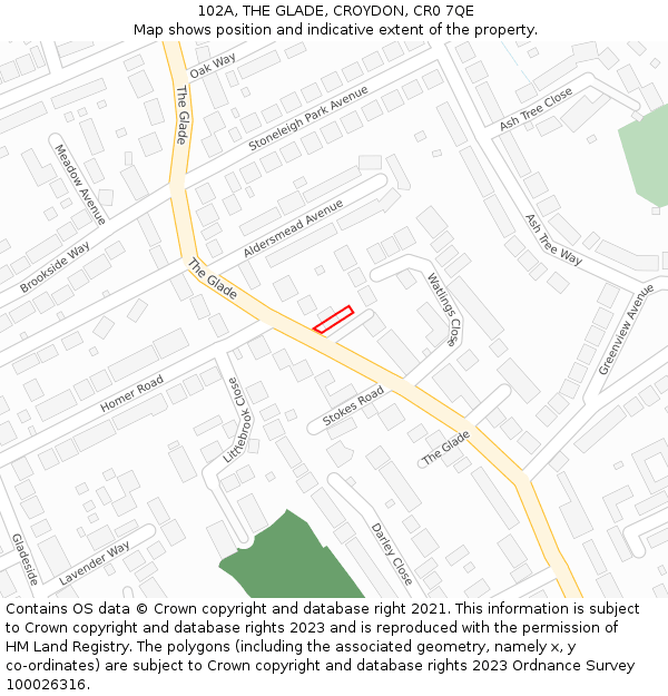 102A, THE GLADE, CROYDON, CR0 7QE: Location map and indicative extent of plot