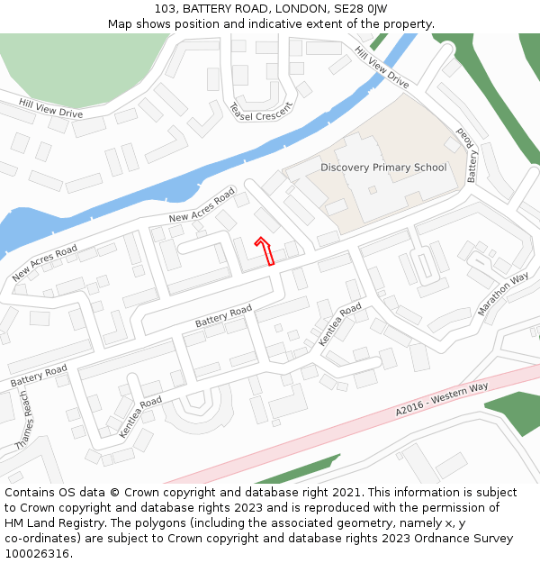 103, BATTERY ROAD, LONDON, SE28 0JW: Location map and indicative extent of plot