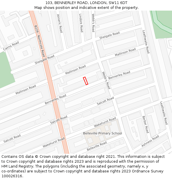 103, BENNERLEY ROAD, LONDON, SW11 6DT: Location map and indicative extent of plot
