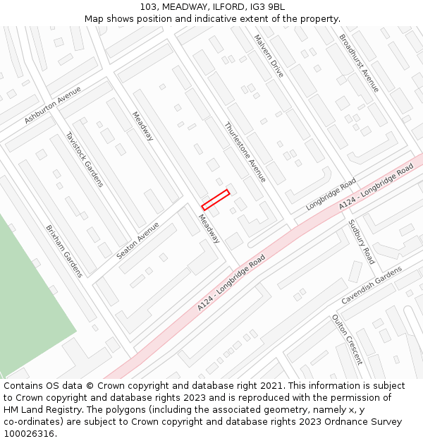 103, MEADWAY, ILFORD, IG3 9BL: Location map and indicative extent of plot