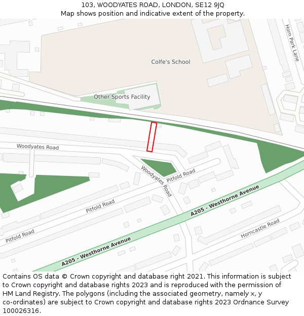 103, WOODYATES ROAD, LONDON, SE12 9JQ: Location map and indicative extent of plot