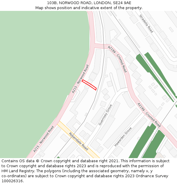 103B, NORWOOD ROAD, LONDON, SE24 9AE: Location map and indicative extent of plot