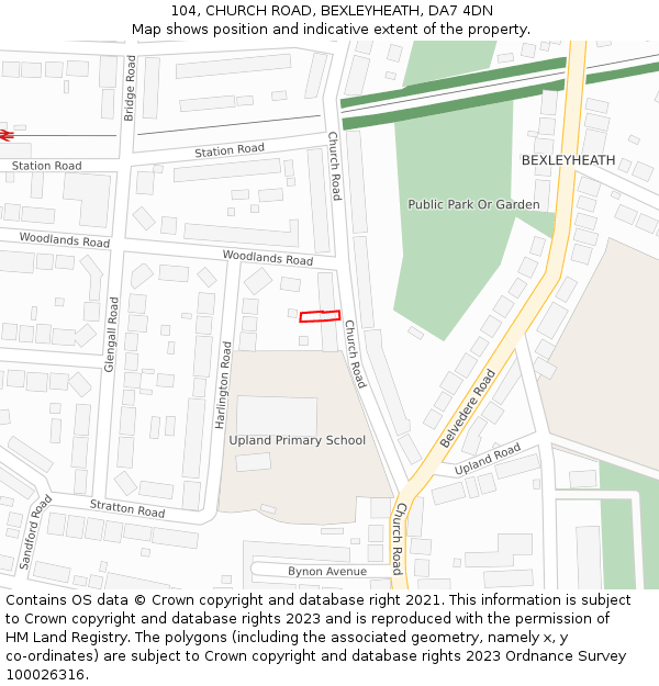 104, CHURCH ROAD, BEXLEYHEATH, DA7 4DN: Location map and indicative extent of plot