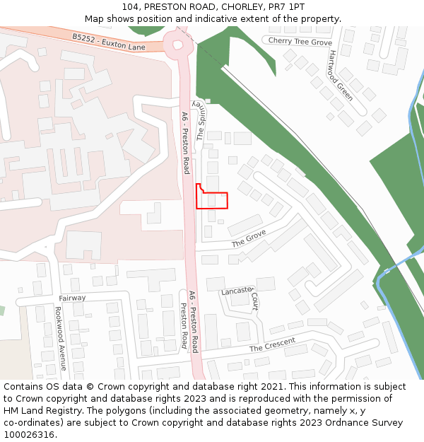 104, PRESTON ROAD, CHORLEY, PR7 1PT: Location map and indicative extent of plot