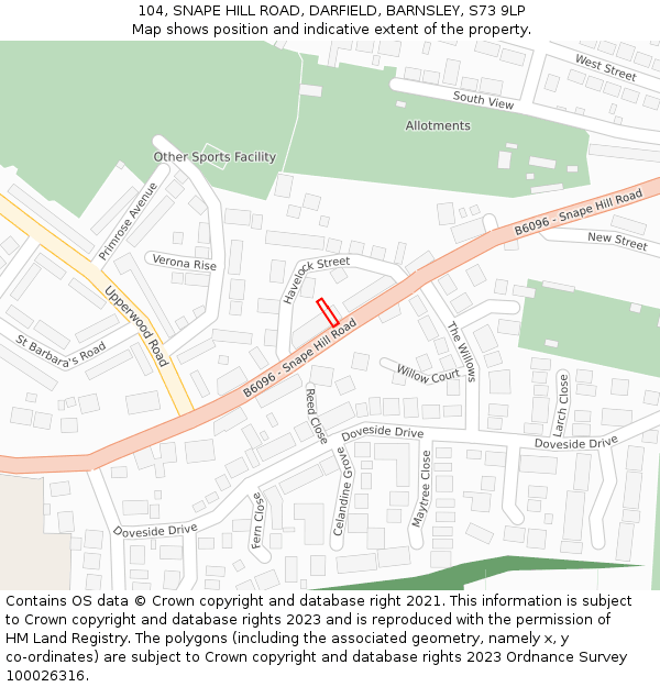 104, SNAPE HILL ROAD, DARFIELD, BARNSLEY, S73 9LP: Location map and indicative extent of plot