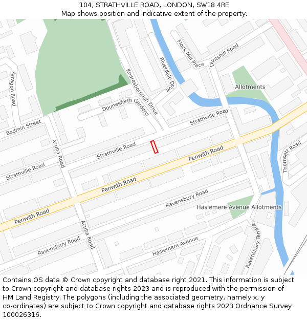 104, STRATHVILLE ROAD, LONDON, SW18 4RE: Location map and indicative extent of plot