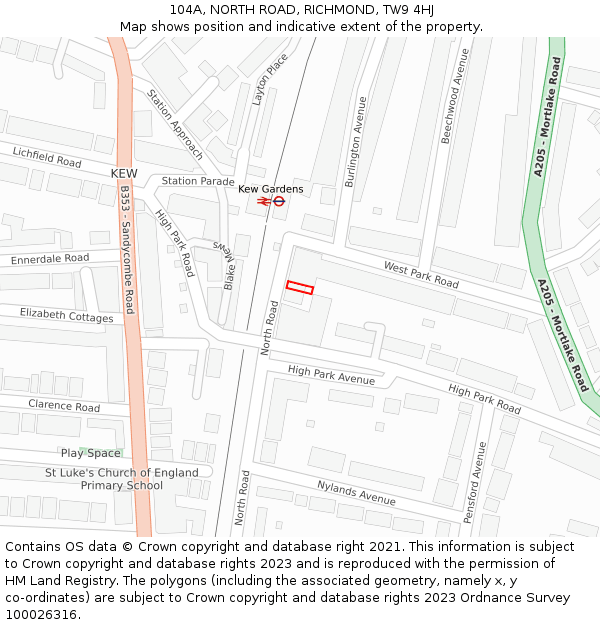 104A, NORTH ROAD, RICHMOND, TW9 4HJ: Location map and indicative extent of plot