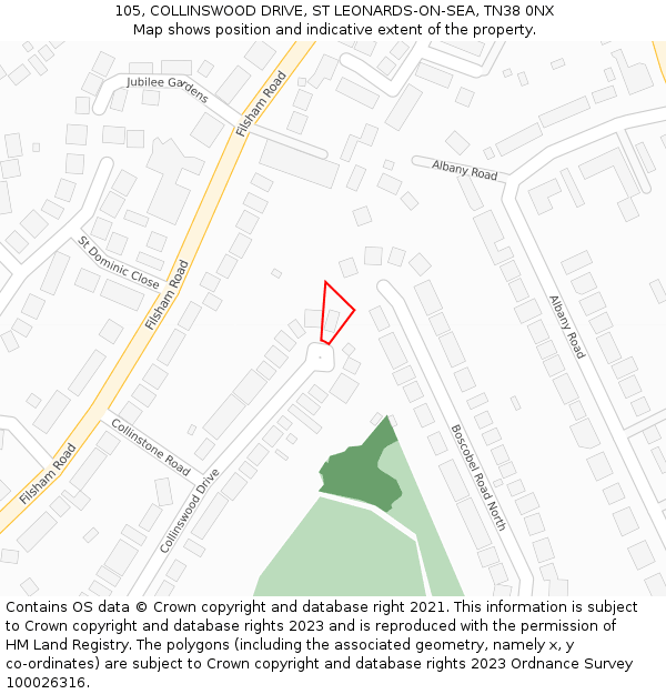 105, COLLINSWOOD DRIVE, ST LEONARDS-ON-SEA, TN38 0NX: Location map and indicative extent of plot