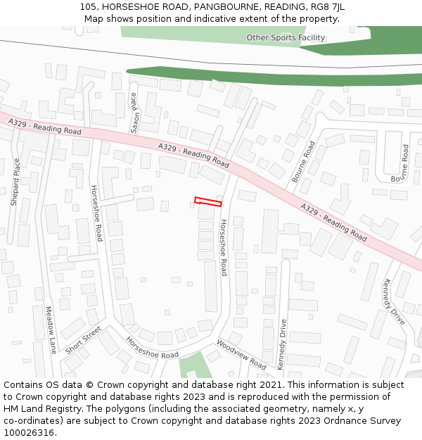 105, HORSESHOE ROAD, PANGBOURNE, READING, RG8 7JL: Location map and indicative extent of plot