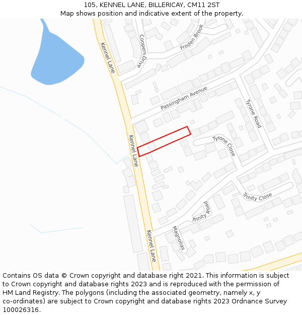 105, KENNEL LANE, BILLERICAY, CM11 2ST: Location map and indicative extent of plot