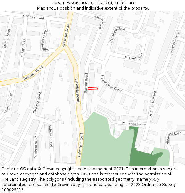 105, TEWSON ROAD, LONDON, SE18 1BB: Location map and indicative extent of plot