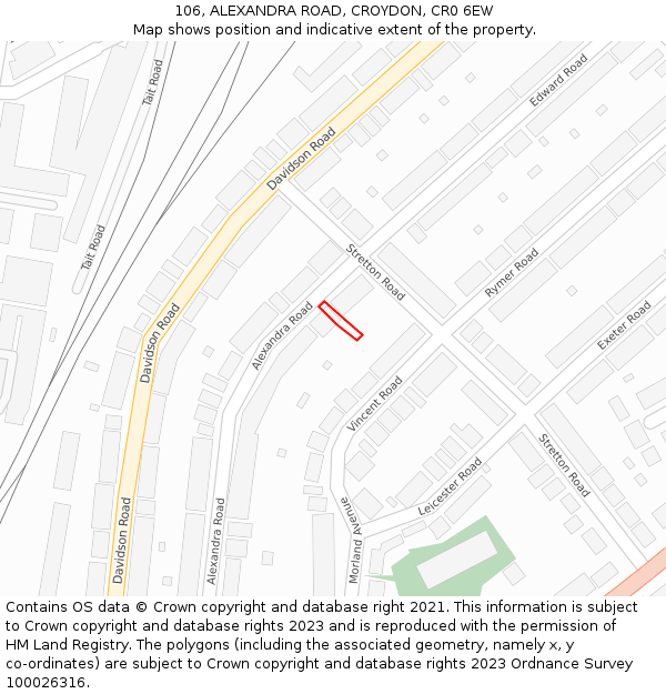 106, ALEXANDRA ROAD, CROYDON, CR0 6EW: Location map and indicative extent of plot
