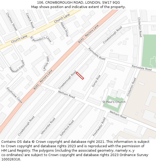 106, CROWBOROUGH ROAD, LONDON, SW17 9QG: Location map and indicative extent of plot